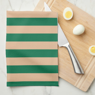 Kameelbeige en klassieke groene streep theedoek