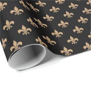 Kameelbruine Fleur-de-lis op Zwart Cadeaupapier