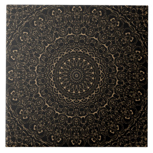 Kameelbruine Mandala met Elegante Symmetrie Tegeltje