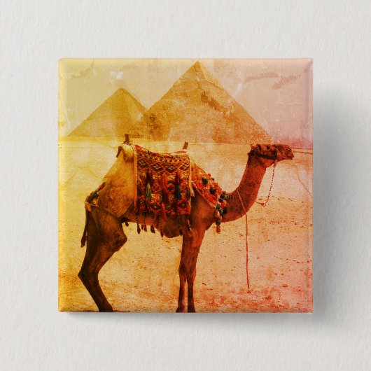 kameelverouderde pyramiden vierkante button 5,1 cm (Voorkant)