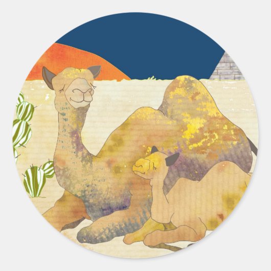 Kamelen en Pyramiden in Egypte Ronde Sticker (Voorkant)