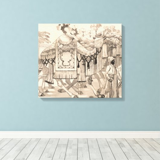 Kamelen lopen gekleed in kostuum canvas afdruk (Insitu (Houten vloer))