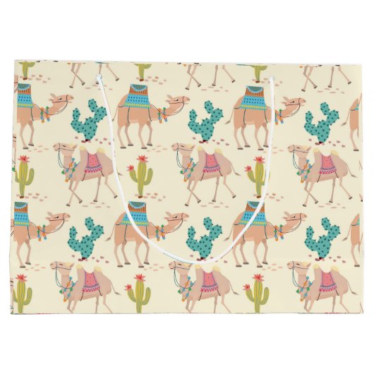 kamelenpatroon, cactus-patroon, woestijnafdruk groot cadeauzakje (Achterkant)