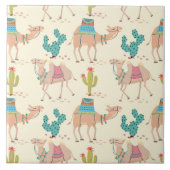 kamelenpatroon, cactus-patroon, woestijnafdruk tegeltje (Voorkant)