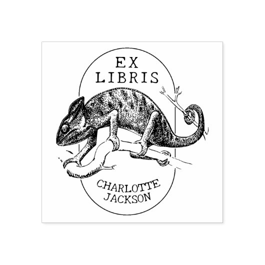  kameleon, modern ex libris boek 	rubberstempel (Afrduk)