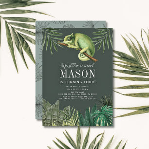 Kameleon reptiel tropische groene jongen verjaarda kaart