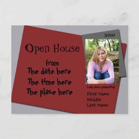 Kameroen (rood) en grijs open huis uitnodiging (Voorkant)