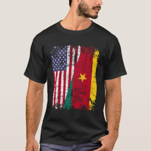 Kameroense roots Halve Amerikaanse vlag Kameroen V T-shirt