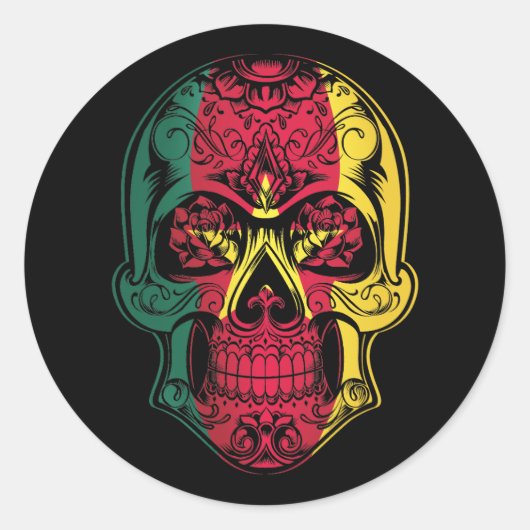 Kameroense schedel en Rozen vlag Ronde Sticker (Voorkant)