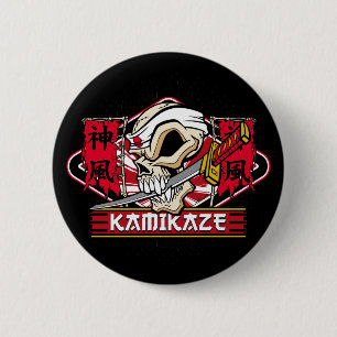 Kamikaze Skull met Japans zwaard Ronde Button 5,7 Cm
