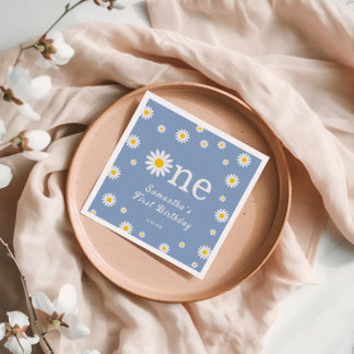 Kamille Daisy Flower Elegant Blauw Verjaardag Servet