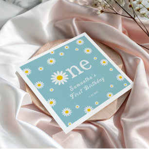 Kamille Daisy Flower Elegante Blauwgroen verjaarda Servet