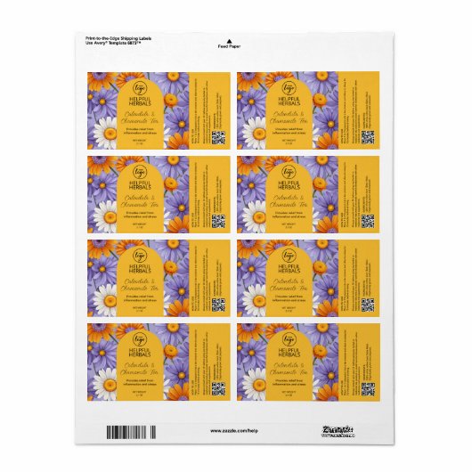 Kamille en Calendula thee labels (Full Sheet)