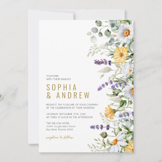 Kamille & Eucalyptus Wildbloemen Bruiloft Kaart (Voorkant)