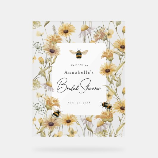 Kamille & Madeliefjes Bruiloft Feest Welkom Acryl Bord (Voorkant)