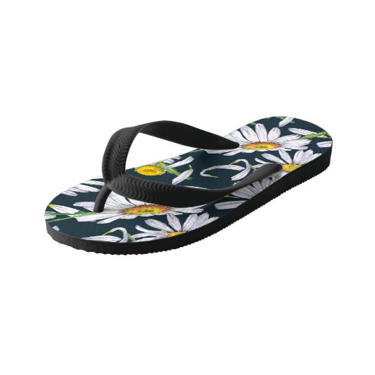 Kamillebloemen: donkerblauwe Waterverf. Kinder Teenslippers (Schuin)