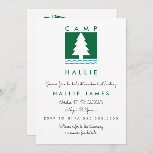 Kamp Bachelorette Bach Weekendschema & Kaart (Voorkant / Achterkant)