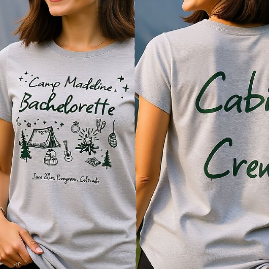 Kamp Bachelorette Camping Hand getrokken Cabin Cre T-shirt