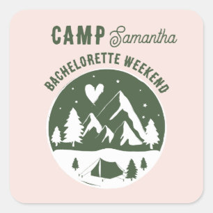 Kamp Bachelorette Feest Camping Bach Weekend Roze Vierkante Sticker