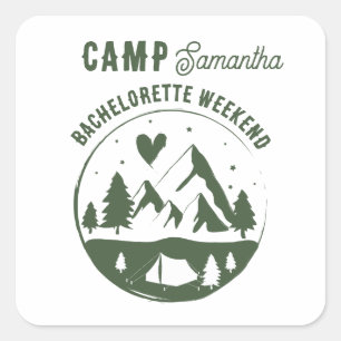 Kamp Bachelorette Feest Camping Bach Weekend Vierkante Sticker