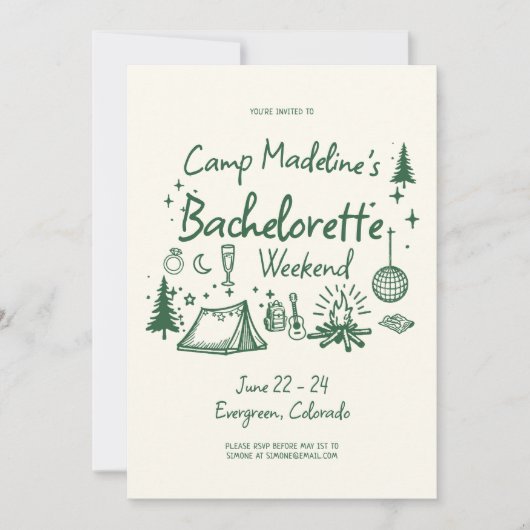 Kamp Bachelorette Green Stripes Camping Route Kaart (Voorkant)