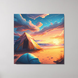 Kamp bij zonsopgang canvas afdruk