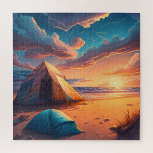 Kamp bij zonsopgang legpuzzel