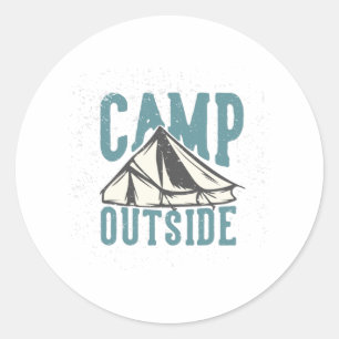 kamp buiten met kampeertent ronde sticker