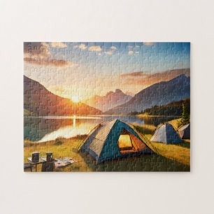 Kamp Kunst Zonsondergang Camping Foto Puzzels Inte