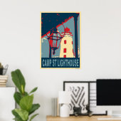Kamp St vuurtoren in Blauw en Rood. Poster (Thuiskantoor)