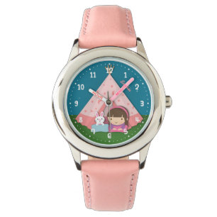 Kamp tipi tent konijntje meisjes gepersonaliseerd horloge