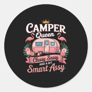 Kampeer Koningin Cly Sy Smart Y Kamperen Rv Cadeau Ronde Sticker