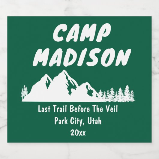 Kampeer vrijgezellenfeest Berg Bruidsborrel Sparkling Wijnetiket (Enkel label)