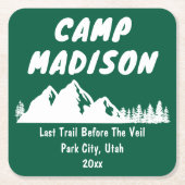 Kampeer vrijgezellenfeest Berg Bruidsborrel Vierkante Kartonnen Onderzetter (Voorkant)