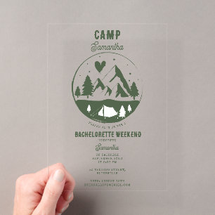 Kampeer vrijgezellenfeest Camping Bach Weekend Acryl Uitnodigingen
