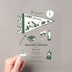 Kampeer vrijgezellenfeest Camping Bach Weekend Acryl Uitnodigingen