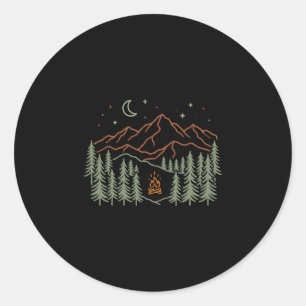 Kampeerder kampvuur bomen wandelen kamperen uitvoe ronde sticker