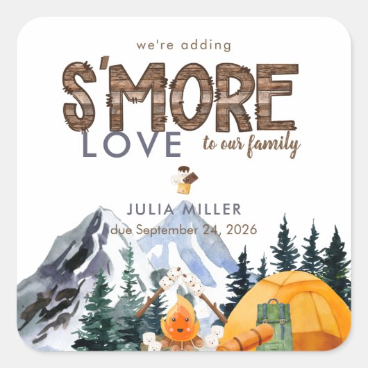 kampeerster | Rustiek Baby shower Favor Vierkante Sticker (Voorkant)