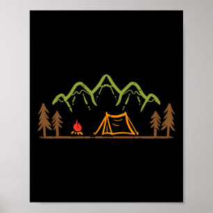 Kampeerterrein Tent Bomen Berg Minimalistisch Kamp Poster