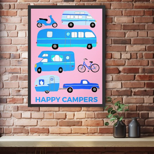 KAMPEN. Campervan Vanlife RV Trailer Pink Poster