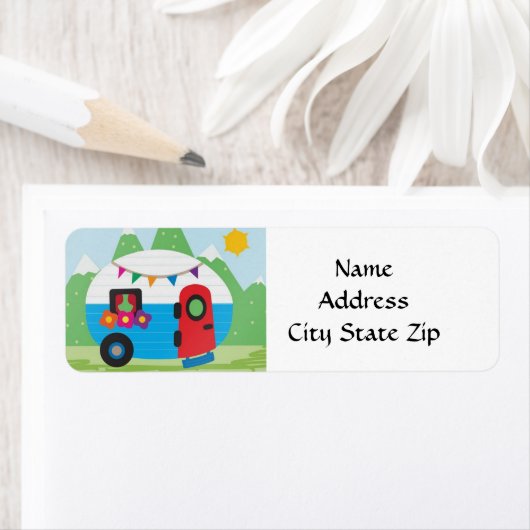 "KAMPER, TRAILER OF R.V." Retouretiket Etiket (Insitu)