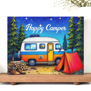 Kamperen Campervan Aquarel Natuur Feestdagenkaart