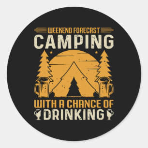 Kamperen en drinken ronde sticker