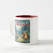 Kamperen is verbijsterend grote grappige regen tweekleurige koffiemok (Voorkant links)