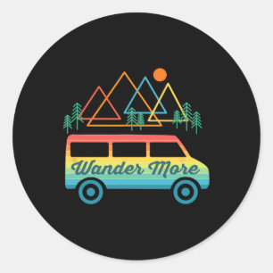 Kamperen Retro Camper Van Vintage Zonsondergang Be Ronde Sticker