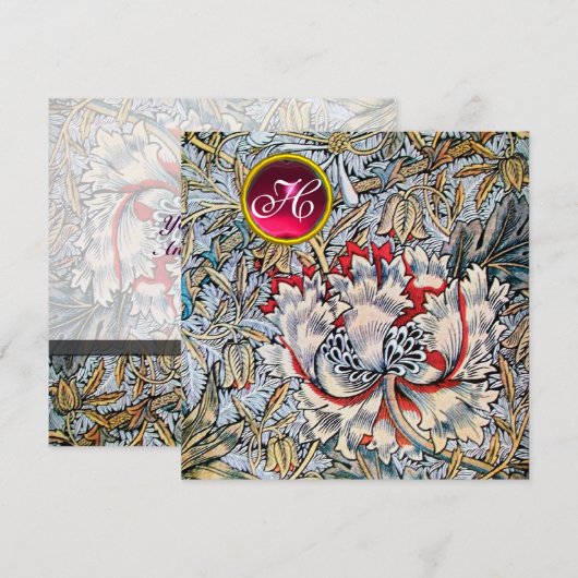 KAMPERFOELIE Rode Ruby Monogram Glansmetaal Kaart (Voorkant / Achterkant)