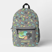 Kamping en verrijking van collage pasta en grijs bedrukte rugzak (Voorkant)