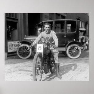 Kampioensmotorcoureur, 1922. Oude foto Poster