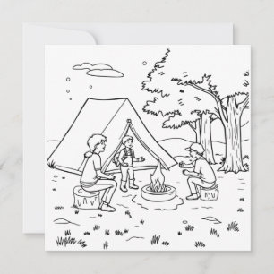 Kampvuur en tent kleurplaat