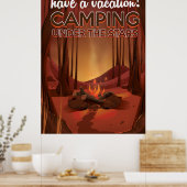 Kampvuur in het bos. poster (Keuken)